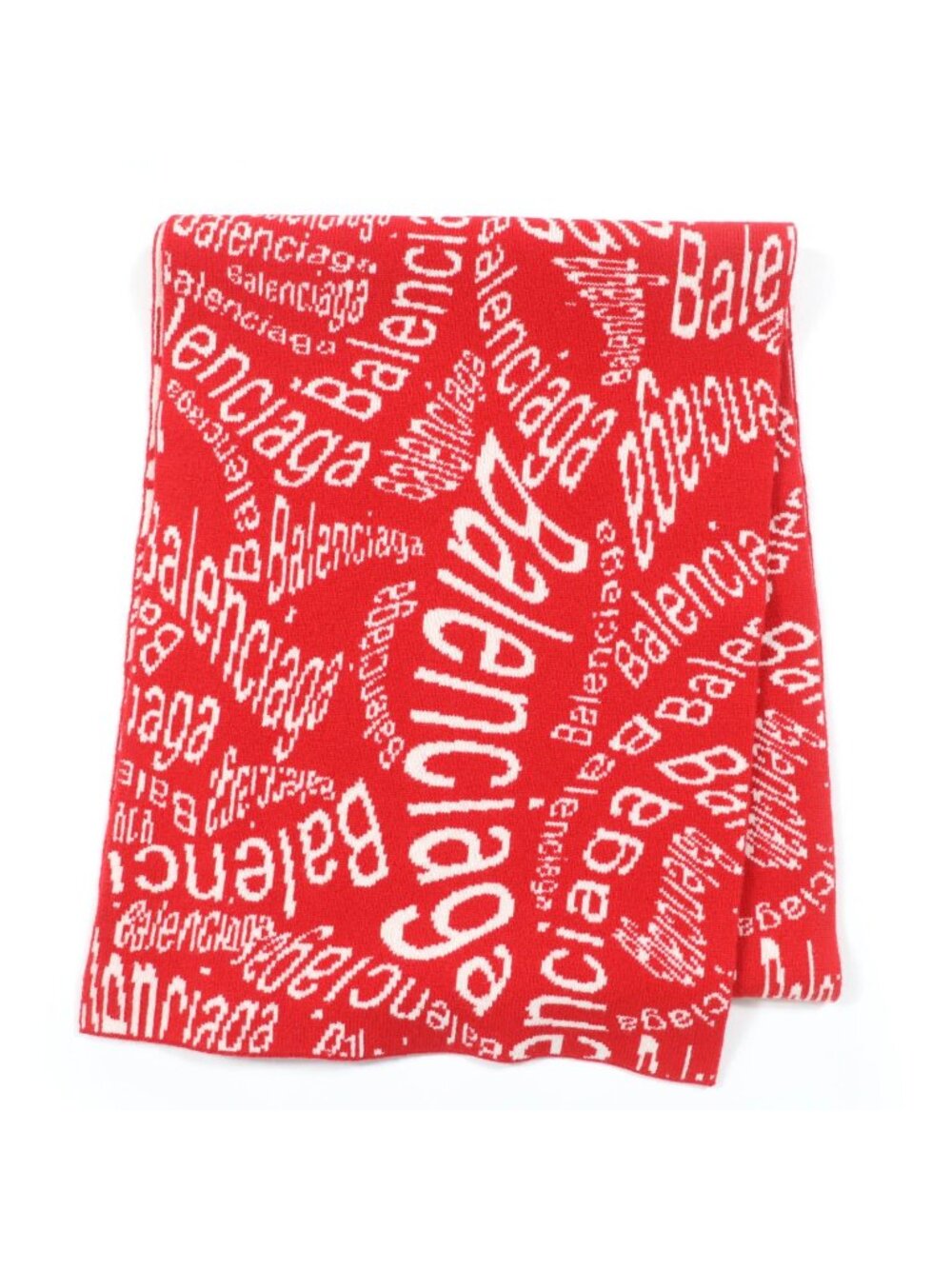 Balenciaga Wool Logo All Over Print Large Shawl Scarf Red Ivory